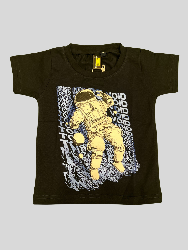 Boys Printed Cotton Blend Regular T Shirt/Kids Navy Blue T-Shirt with Astronaut Print