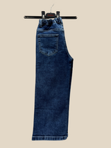 Girls' Wide-Leg Blue Denim Jeans with Colorful Bow Embroidery & Bead Charm