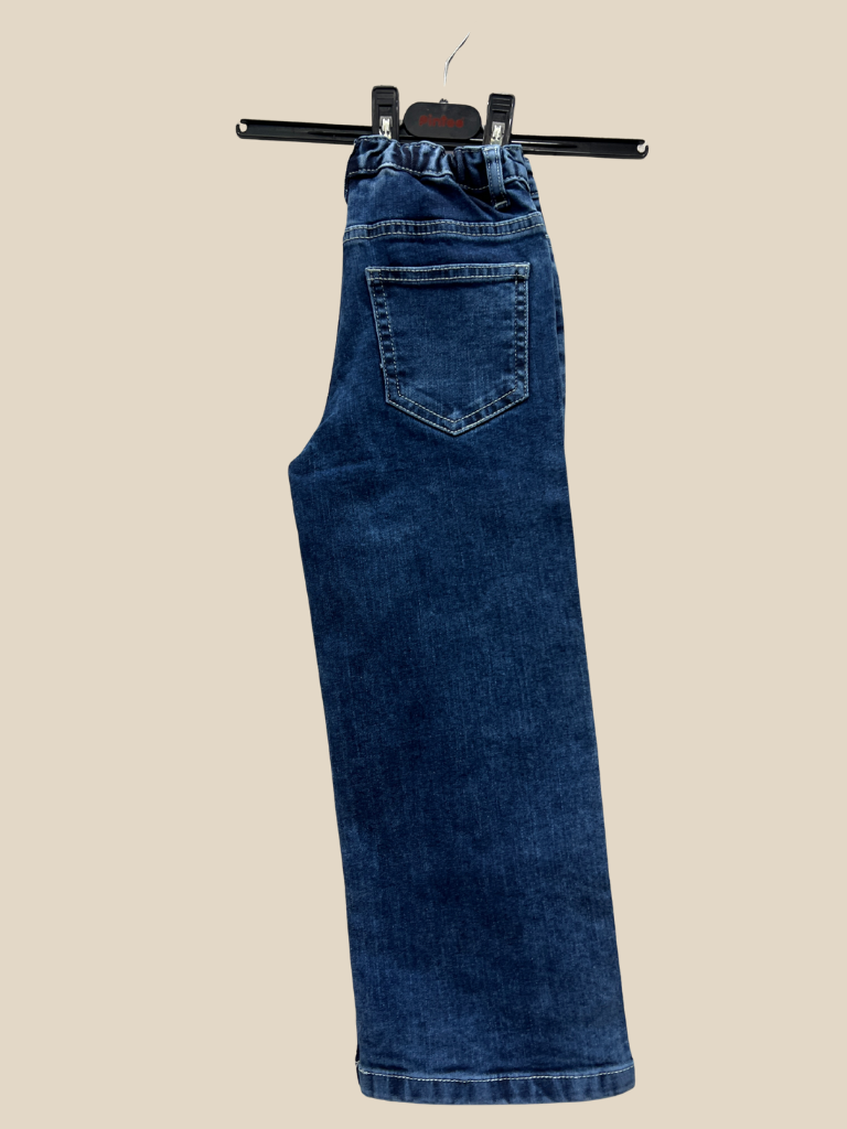 Girls' Wide-Leg Blue Denim Jeans with Colorful Bow Embroidery & Bead Charm