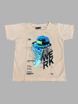 Kids Beige Graphic T-Shirt – Sneaker & Cap Design