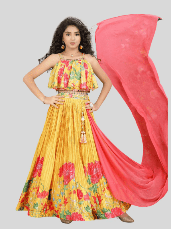 Girls Traditional Sleeves Less Long Choli - Yellow