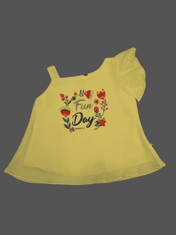 Girls Casual Half Sleeves Plain Fashion Top - Yellow
