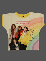 Girls Casual Half Sleeves Printed Round Neck Top - Yellow