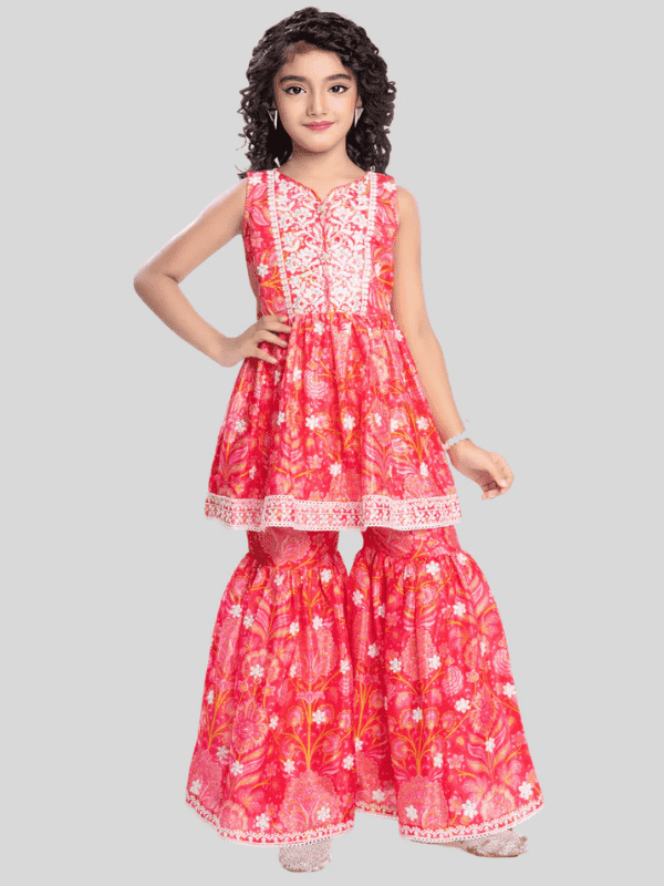 Girls Traditional Sleeves Less Sharara Set - Rani