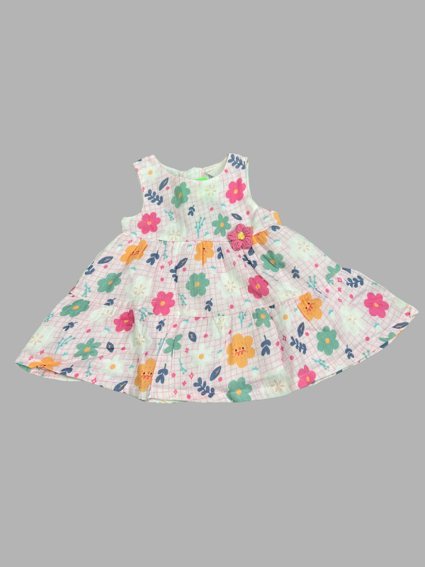 Baby Girls Sleeveless Floral Printed Dress – Lightweight Cotton Frock for Toddlers