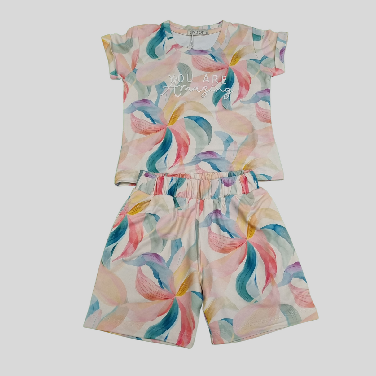 Girls’ “You Are Amazing” Floral Print Summer Set – T-Shirt & Shorts