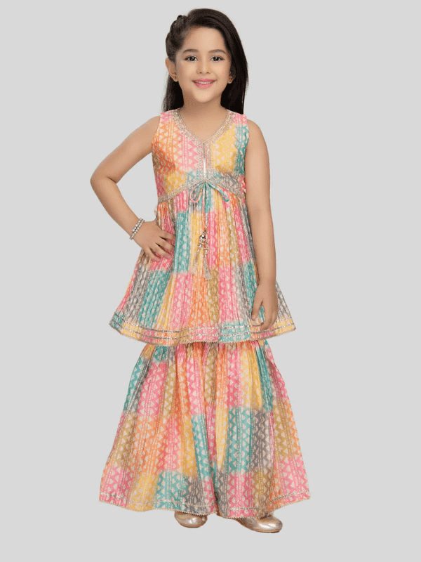 Girls Traditional Sleeves Less Sharara Set - Yellow