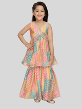 Girls Traditional Sleeves Less Sharara Set - Yellow