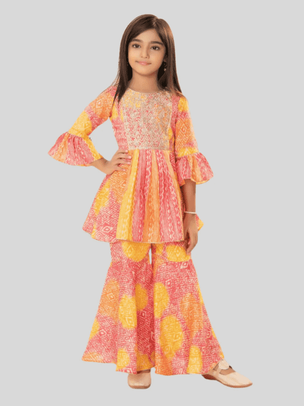 Girls Traditional Full Sleeves Sharara Set - Orange