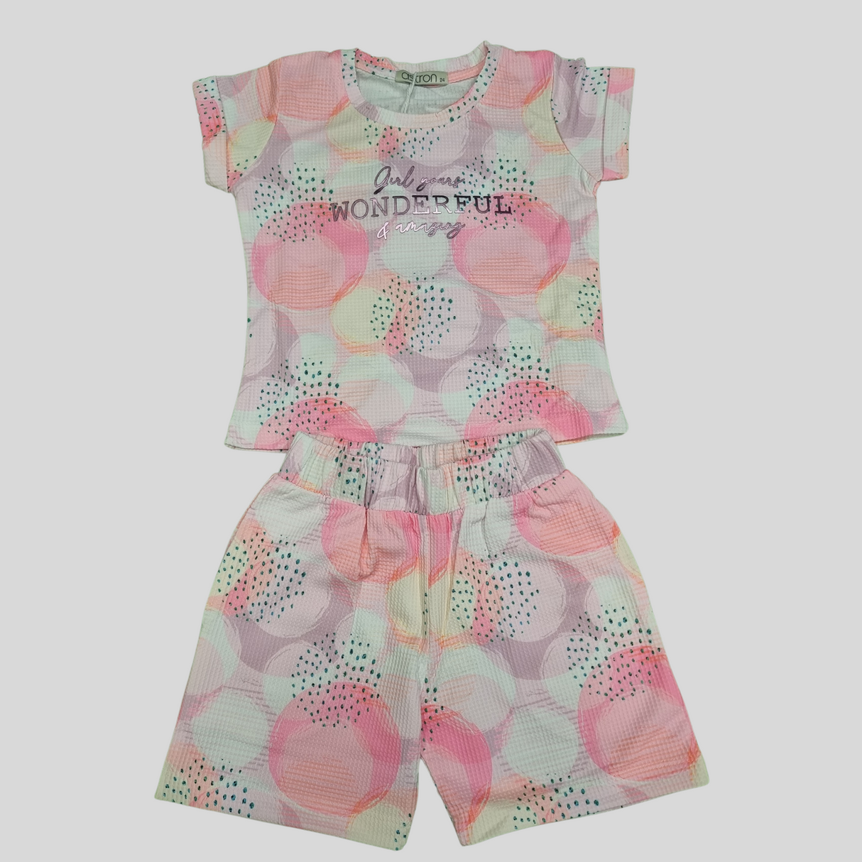 Girls' Pastel Polka Dot Summer T-Shirt & Shorts Set – "Wonderful Things" Print