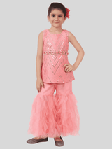Girls Traditional Sleeves Less Sharara Set - Pink