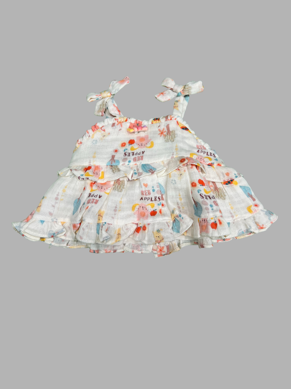 Girls Printed Sleeveless Top & Pant Set – White Multi-Color