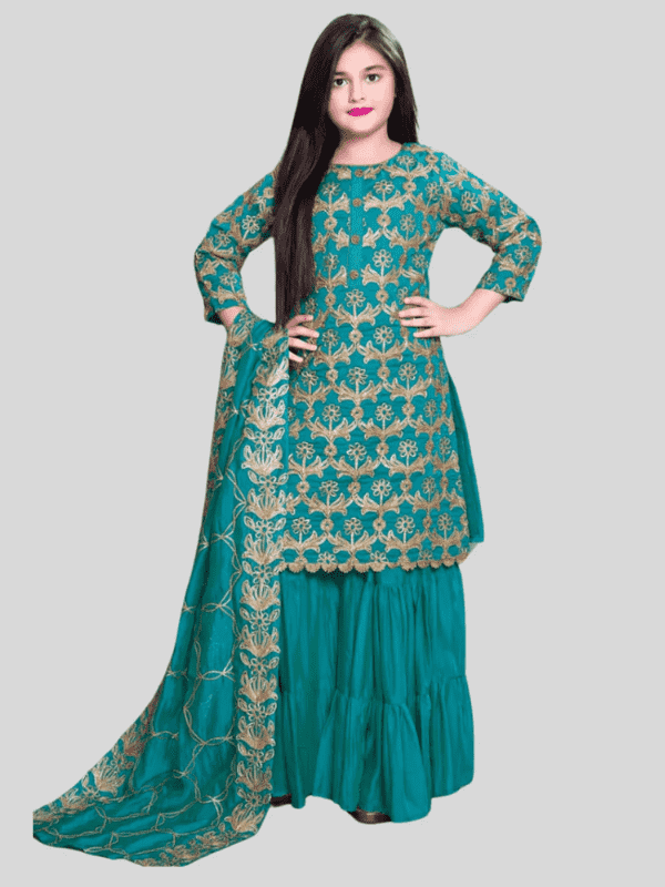 Girls Traditional 3/4th Sleeves Sharara Set - Green