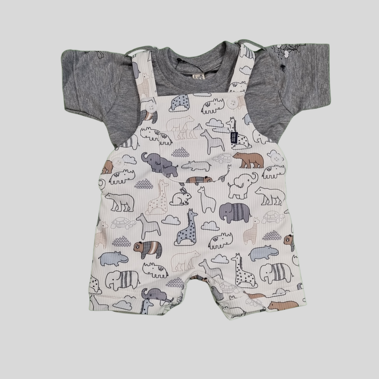 Baby Boy Animal Print Romper with Grey T-Shirt – 2-Piece Outfit