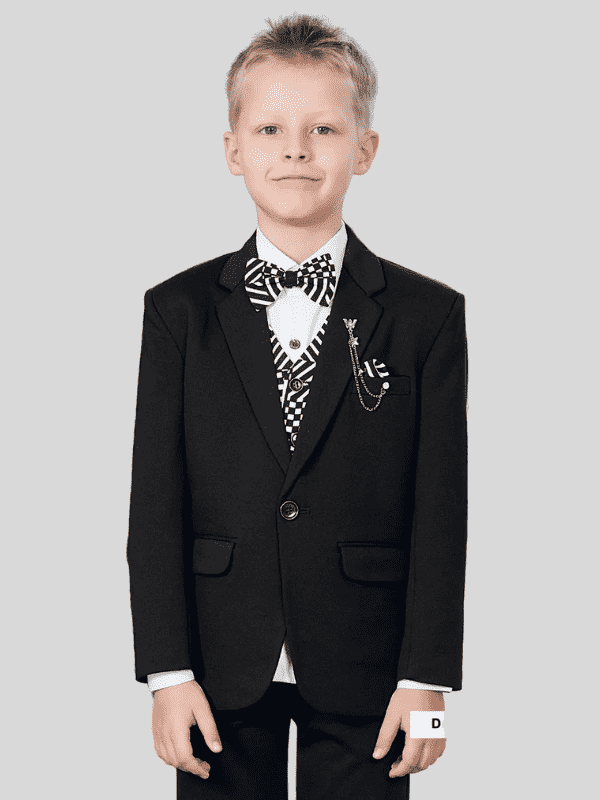 Boys Party 3 Piece Suit With Bow-Black