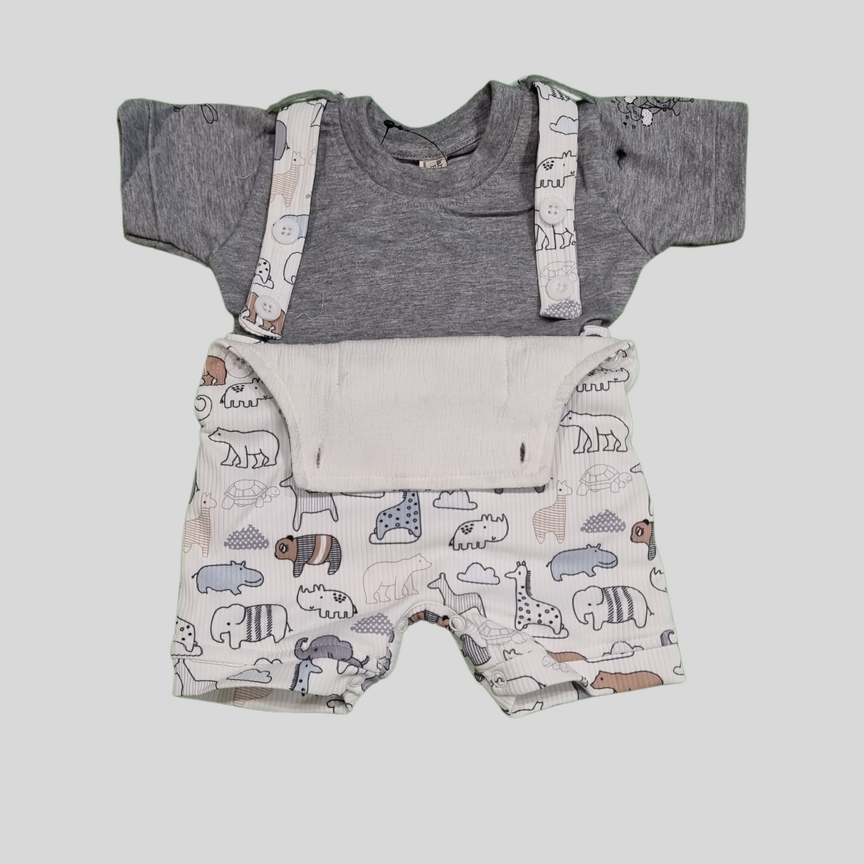 Baby Boy Animal Print Romper with Grey T-Shirt – 2-Piece Outfit