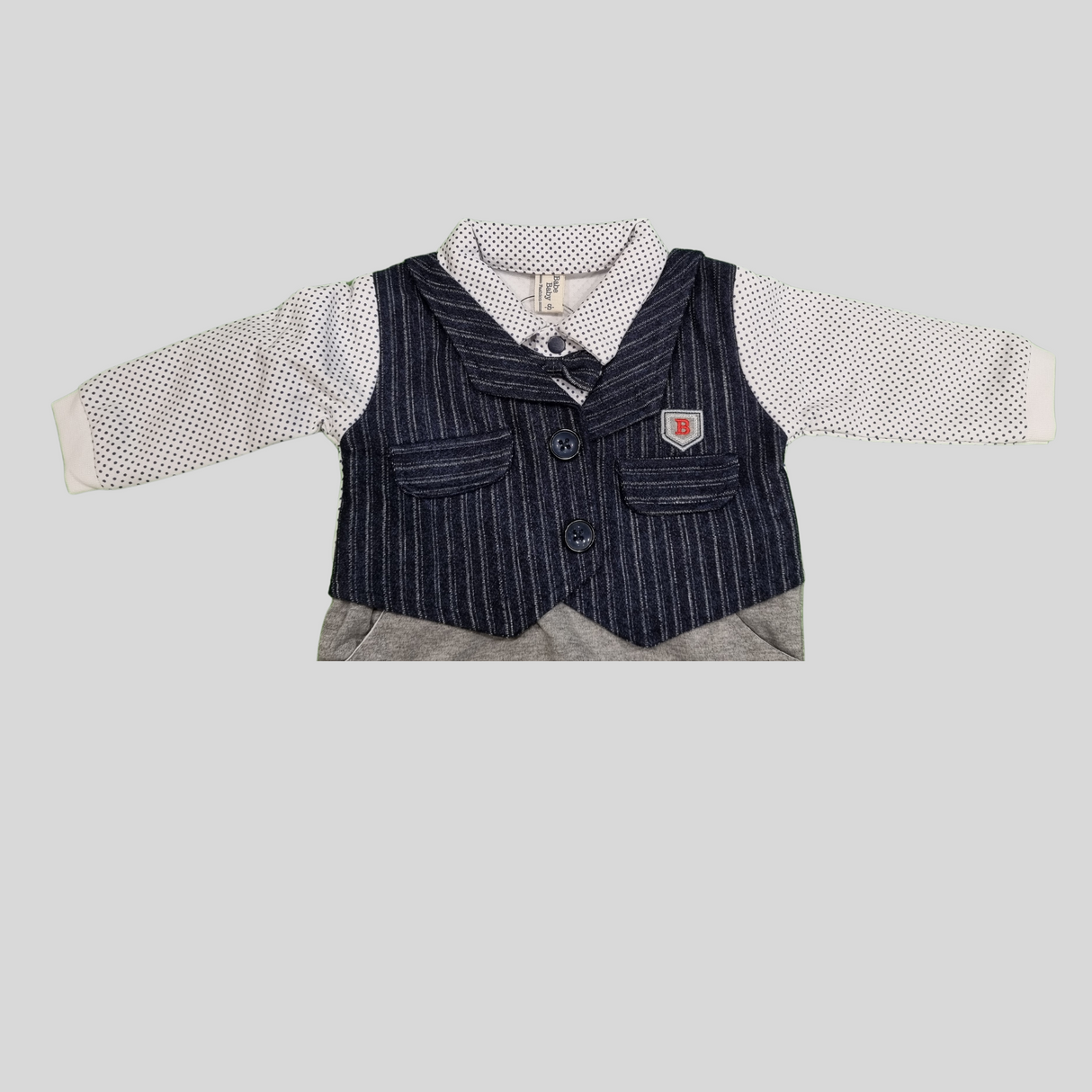 Baby Boy Formal Romper with Vest & Bow Tie – 3-Piece Look in One