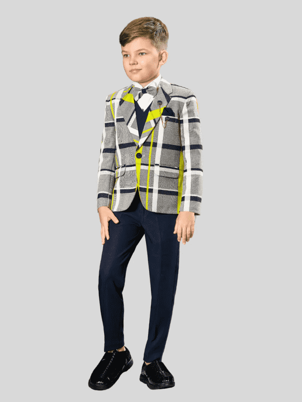 Boys Party 5 Piece Suit With Bow-Grey