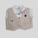 Elegant Baby Boy Party Romper – Formal Tuxedo Style with Vest & Bow Tie (Maroon)