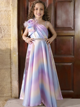 Girls Party Satin Western Gown With Work - Purple