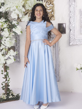 Girls Party Plain Satin Western Gown - Blue