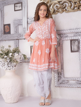Girls Traditional 3/4th Sleeve Dhoti Set - Peach