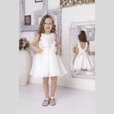 Girls Party Satin Party Frock With Work - White