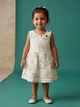 Girls Cream Animal Print Cotton Frock
