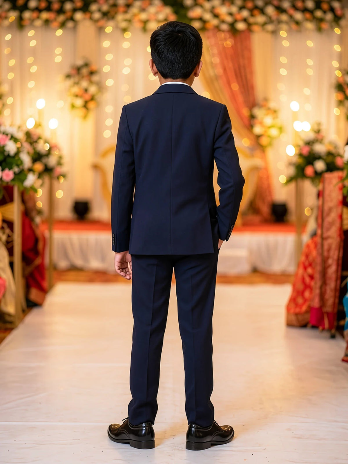 Boys Navy Blue Designer Coat Suit.