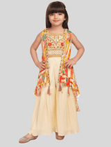 Girls Traditional Sleeves Less Sharara Set - Cream