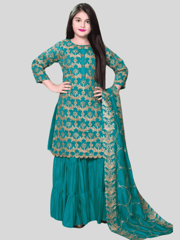 Girls Traditional 3/4th Sleeves Sharara Set - Green