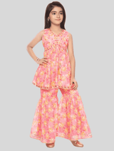 Girls Traditional Sleeves Less Sharara Set - Peach