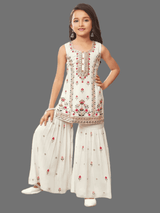 Girls Traditional Sleeves Less Ghagara Set - Cream