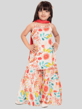 Girls Traditional Sleeves Less Ghagara Set - Cream