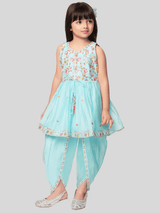 Girls Traditional Sleeves Less Dhoti Set - Blue