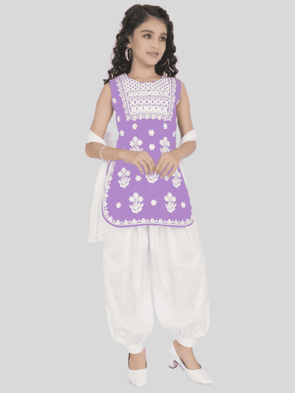Girls Traditional 3/4th Sleeves Patiala Set - Purple