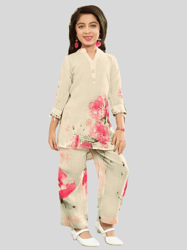 Girls Traditional 3/4th Sleeves Pant Set - Pink