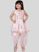 Girls Traditional Sleeves Less Dhoti Set - Cream