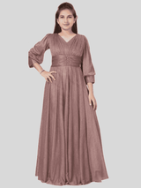 Girls Traditional Full Sleeves Full Length Gown - Purple