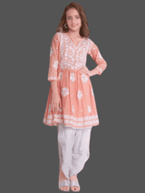 Girls Traditional 3/4th Sleeve Dhoti Set - Peach