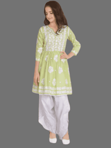 Girls Traditional 3/4th Sleeve Dhoti Set - Green