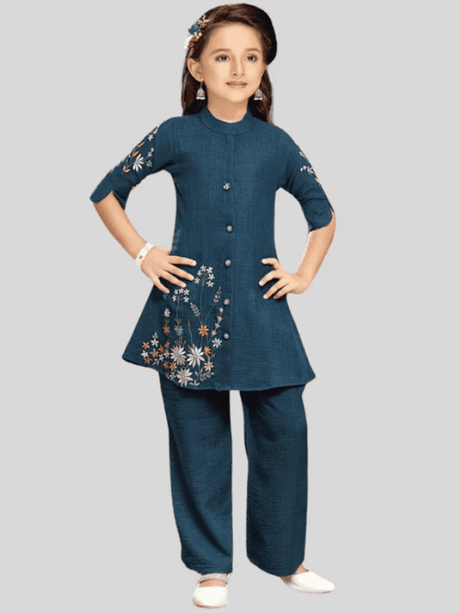 Girls' Traditional Teal Blue Tunic and Trousers Set