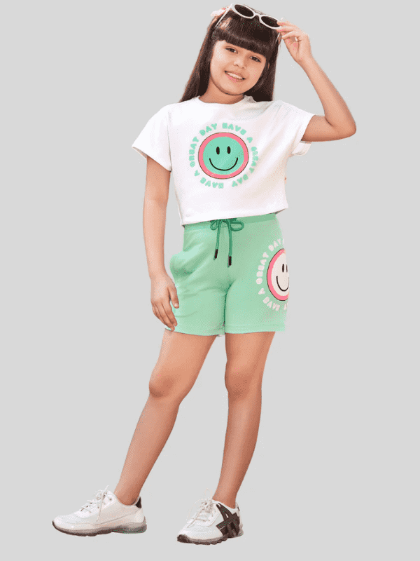 Girls Casual Plain Sleeve Less Short Set - Green