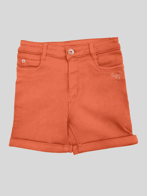 Girls Casual Plain Jeans Shorts Fixed Waist - Tomato