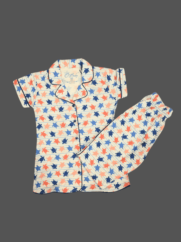 Girls Leisure Half Sleeves Front Open Night Suit - L.Blue