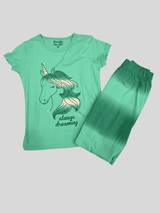 Girls Leisure Half Sleeves Regular Night Suit - Green