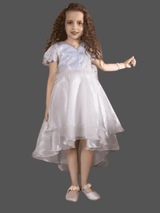 Girls Party Satin Party Frock With Work - White