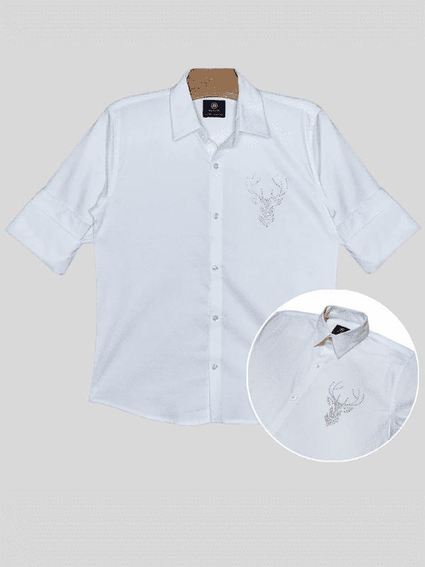 Boys Casual Full Sleeves Plain Regular Shirt - White