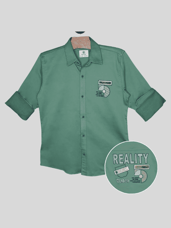 Boys Casual Full Sleeves Plain Regular Shirt - Green