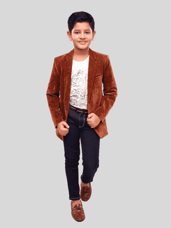 Boys Party Blazer With T-Shirt -Brown